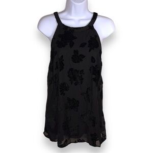 SIZE 12 TORRID 0 BLACK FLORAL VELVET ACCENT TANK SLEEVELESS FLOWY HALTER GOTH